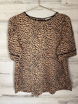 Loft Cheetah Blouse Womens PM Multicolor Leopard Print Short Sleeve Round Neck - £14.85 GBP