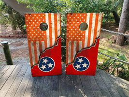 Waterproof Cornhole WRAPS / Tennessee State Flag and Orange USA Flag/ La... - $85.00