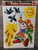 Vintage Window Clings Reusable Autumn Crows Scarecrows Corn Sun - $12.53