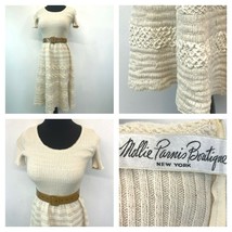 Mollie Parnis Boutique Sweater Dress XS Vintage Ivory Crochet Textured DS4 - $74.95