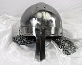 Medieval Steel Viking Nasal Helmet with Chain mail Hand Forged knight Battle - $133.72