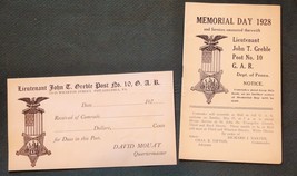 1928 Lot Antique Gar Memorial Day Services Booklet And Blank Receipt Greble Post - £27.22 GBP