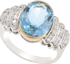 Art Deco 3.25 CTW Big Aquamarine and Diamond Ring 18k Solid White Gold - £1,839.87 GBP