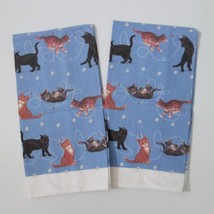 Sue Hall Tea Towels Playing Cats Set Of 2 Fiddlers Elbow Kitchen Towels 2003 - £19.34 GBP