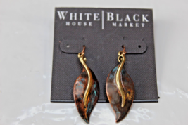 White House Black Market French Wire Earrings Gold Bronze Leaf Shape - $17.79