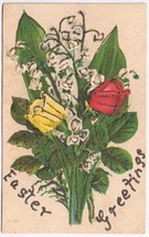 Easter Postcard Embossed Greetings Flowers Glitter G D &amp; D Star Bavaria - £2.37 GBP