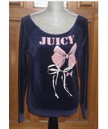 Juicy Couture Women Navy Blue Velour Sweatshirt With Bow Details Made In... - £64.63 GBP