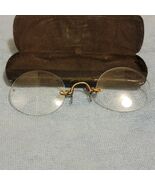 Antique Nose Clip Rimless Gold Bifocals Glasses With Original Case Moris... - $124.96 CAD