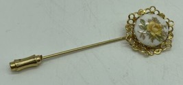 Vintage Gold Time Floral Stick Pin Yellow Flower  - £6.12 GBP