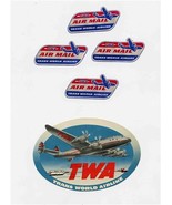 TWA Luggage Sticker &amp; 4 TWA Air Mail Stickers Trans World Airlines  - £18.68 GBP