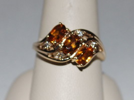 10K Yellow Gold Ring With Citrine Gemstones (November Birthstone)  &amp; CZ Accents  - £212.39 GBP