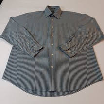 Van Heusen Long Sleeve Men&#39;s Gray White Striped Button Up Shirt Sz M (15... - $8.32