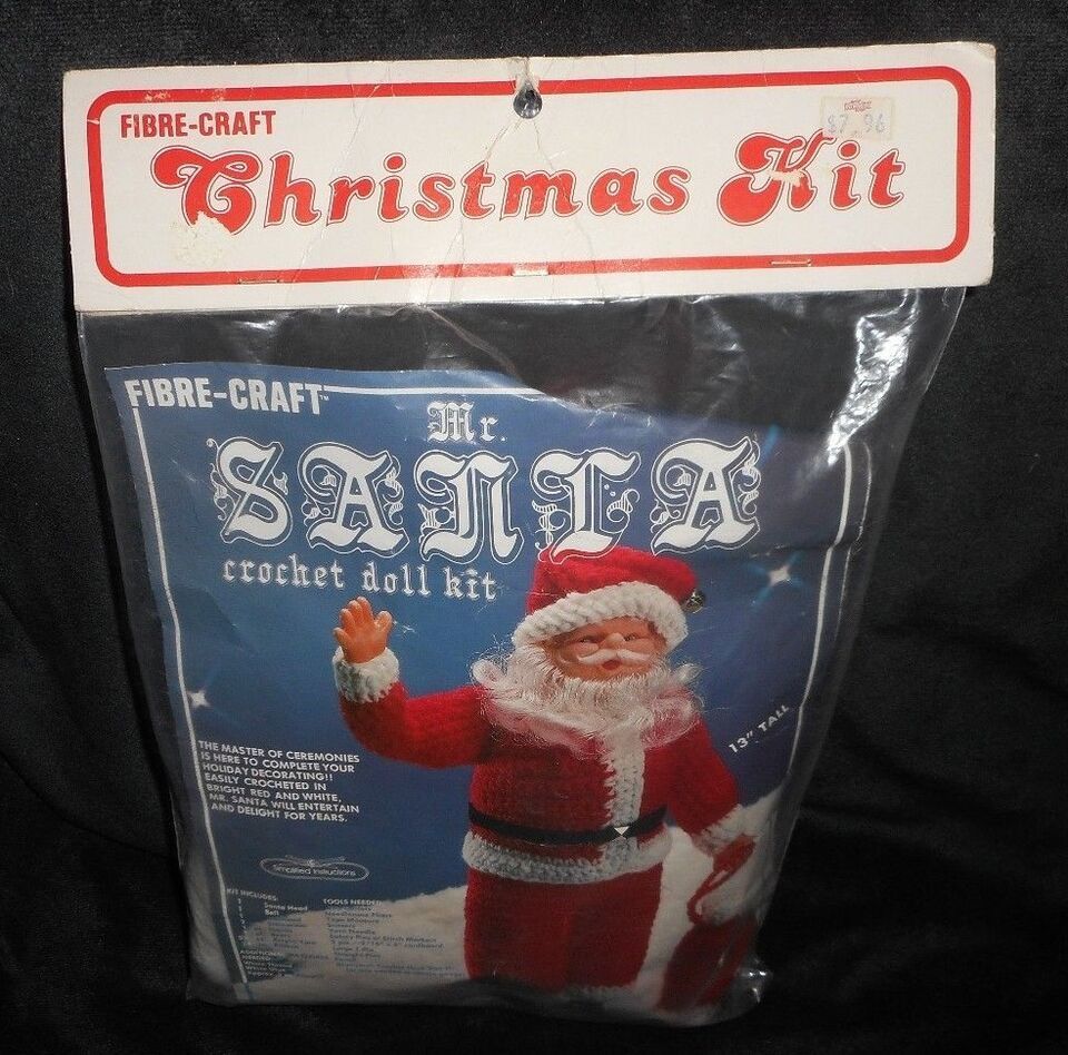 NEW VINTAGE 1982 FIBRE-CRAFT CHRISTMAS KIT MR SANTA CLAUS CROCHET DOLL # 1420 - $33.25