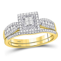 10kt Yellow Gold Princess Diamond Bridal Wedding Engagement Ring Set 1/2... - £473.89 GBP