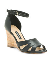 New Nine West Black Leather Cork Wedge Comfort Sandals Size 8 M Size 8 .5 M $89 - £47.04 GBP