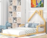 Twin Size Wood Floor Bed With House-Shaped Headboard, Wooden Bedframe Fo... - $436.99