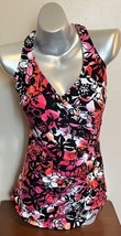 Maxine Of Hollywood Swimsuit Plus 18 Black Pink Coral Floral Shirred One Piece - £27.13 GBP