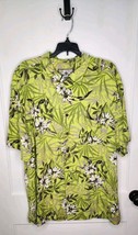 Caribbean Joe Kiwi Green Floral Leaf Hawaiian Cabana Shirt 100% Rayon Si... - $23.38