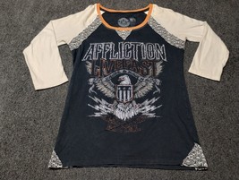 Affliction Shirt Women Medium Black 3 / 4 Sleeve Livefast American Metal - £18.15 GBP