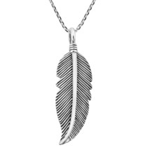 Tribal Inspired Detailed Feather Sterling Silver Pendant Necklace - £22.54 GBP
