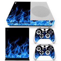 For Xbox One S Console &amp; 2 Controllers Blue Flame Vinyl Skin Decal - £10.96 GBP