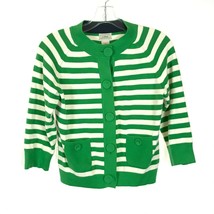 NWT Womens Size XS LL Bean Green and Cream Retro Striped Cardigan Sweater - £25.84 GBP
