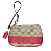 Coach Signature Beige &amp; Pink Wristlet Bag With Zip Closure &amp; Interior Po... - $438.05 MXN