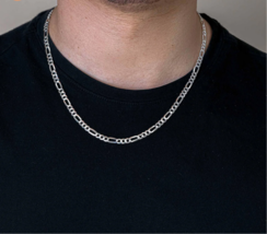 925 Sterling Silver Italian Figaro Chain Necklace 5.6mm Various Length Men Italy - £28.15 GBP+