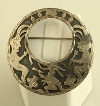 Vintage Sterling Silver Guatemala Tikal Round Brooch Pin - £31.28 GBP