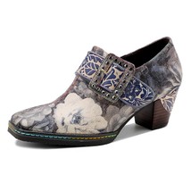 Pumps Women Shoes Print Fabric High Heels Retro New Spring/Autumn Round Toe Zip  - £94.56 GBP
