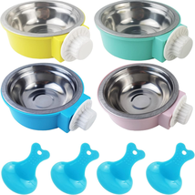 4PCS Crate Dog Bowl, Plastic Bowl &amp; Stainless Steel Bowl Removable Hangi - $40.58