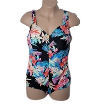 Rose Marie Reid Classy One-Piece Ruched Swimsuit ~ Black ~ Floral ~ Sz 24W - £53.08 GBP