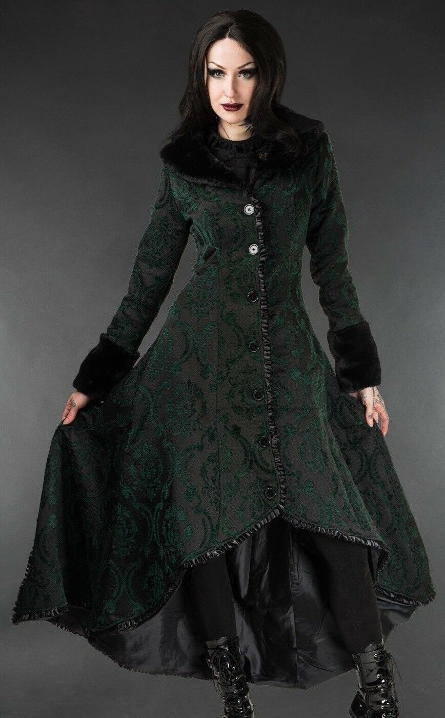Primary image for Women's Green Brocade Gothic Victorian Winter Long Corset-Back Steampunk Coat