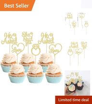 Glamorous Gold Cupcake Toppers for Weddings - 'He Asked, She Said Yes' -... - $11.83