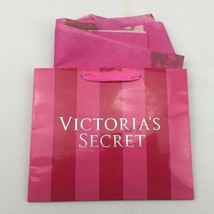 Victorias Secret Shopping Bag Ribbon Strings Pink Striped Reusable Gift Bag Set - £10.27 GBP