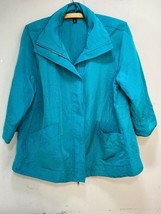 Lafayette 148 New York Womens Satin Look Linen Blend Zip Up Jacket Teal Blue 6 - £30.04 GBP