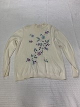 Blair Winter White Embroidered Flower Grandma Sweater Size Medium  - £12.41 GBP