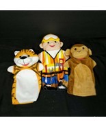 Hand Puppet Handyman Helper Monkey And Tiger Lot Of 3 Plush Stuffed Anim... - $15.83