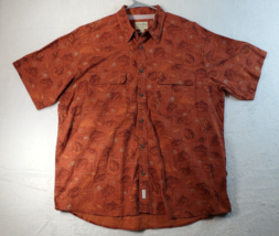 Cabela&#39;s Legendary Button Up Shirt Mens Size XL Burgundy Fish Print Short Sleeve - £11.07 GBP