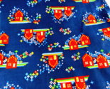 Vintage Fabric Navy Blue with red Houses 58&quot; wide  X 3 yards - $21.22
