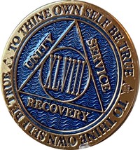 48 Year AA Medallion Reflex Blue Gold Sobriety Chip - £14.20 GBP