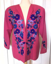Tachi Castillo Jacket Hand Embroidered Sequins Floral Pink Purple Cotton MEDIUM - £61.72 GBP