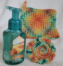 Fall Dishcloth and Sunflower Scrubby Gift Set with Crisp Morning Air Hand Soap - £14.90 GBP