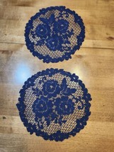 2 Vintage Polyester Blue Doilies  - £4.73 GBP