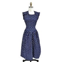 VTG 40s 50s Navy Cotton Day Dress White Leaf Embroidery Rockabilly S 36 ... - $1,829.39 MXN