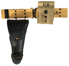WWII M1936 Canvas Pistol Belt with Colt Black Holster and .45 Colt Mag P... - $38.38