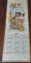 Accordian Style Wooden Wall Calender 1987 Giftco Double Sided Flowers Cats - $18.51