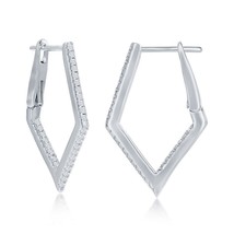 Sterling Silver Ultra-Thin 25mm Hoop CZ Earrings - Diamond-Shaped - £48.08 GBP