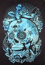 Traditional Jaipur Tie Dye Skull and Roses Poster, Indian Wall Decor, Hi... - $15.67