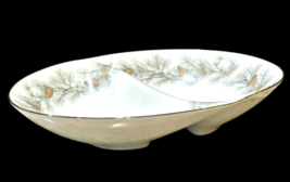 SANGO Sierra Pines Divided Serving Bowl Platter Silver Rim JAPAN Fine China - £19.40 GBP